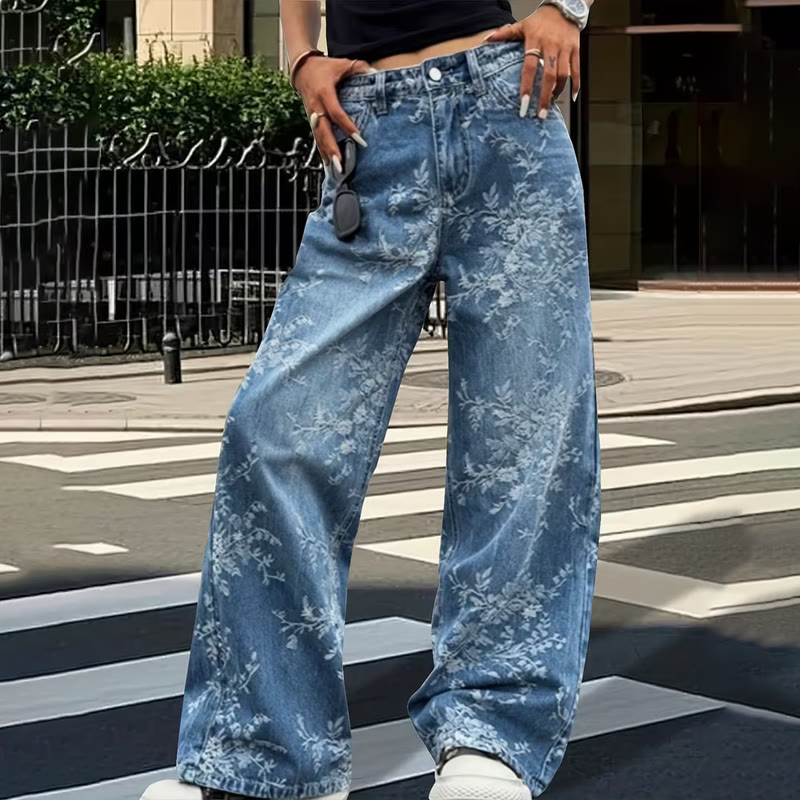 Cozy Lace Jacquard Texture  Wide-leg Jeans - image 3