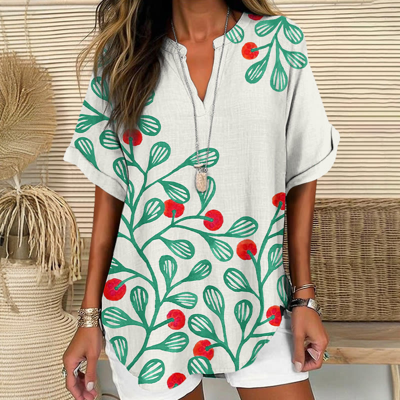 Japanese Watercolor Citrus Pattern Print Short Sleeve Casual Blouse - Light Green - 5XL - image 4