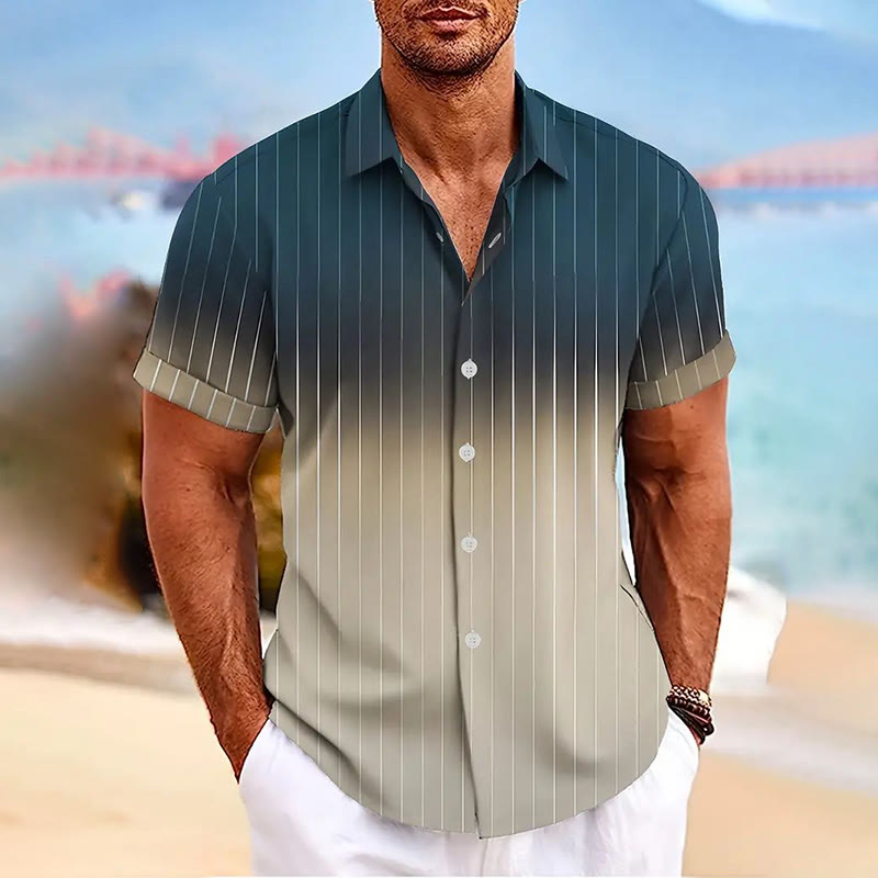 Summer Resort Vacation Ombre Strip Print Men's Short Sleeve Shirt  - Blue - 5XL - image 3