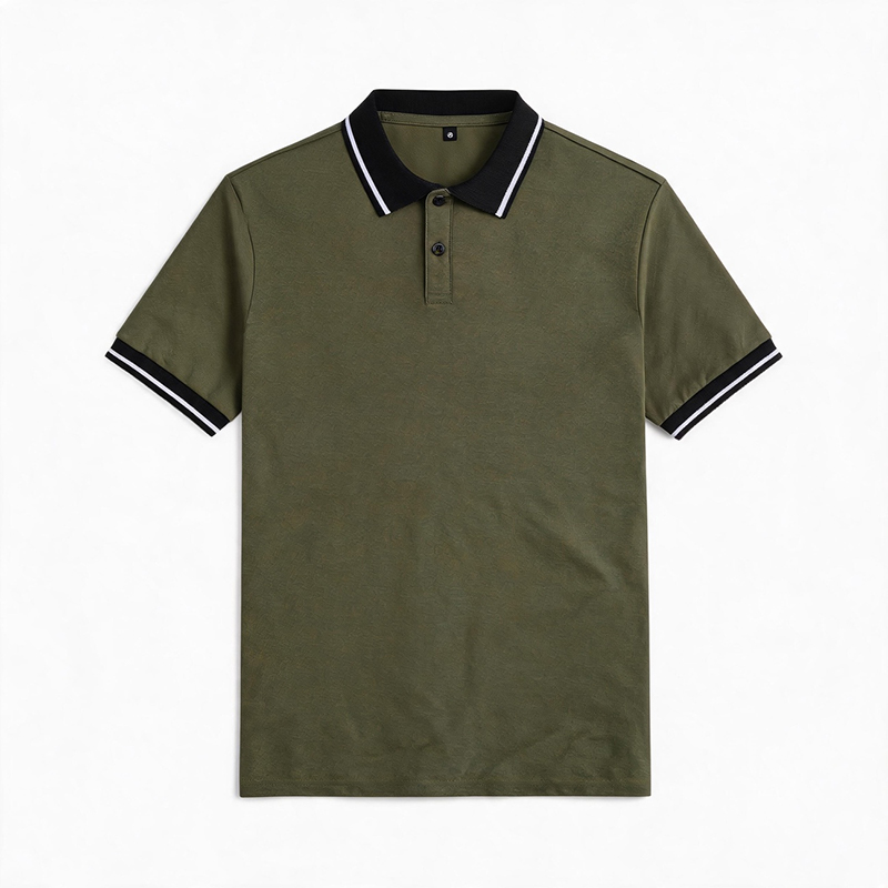 Men's Solid Color Contrast Collar Casual Golf Polo Shirt  - Green - 5XL - image 6