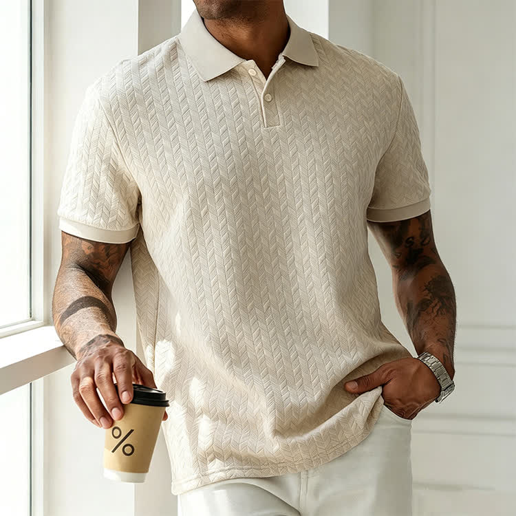 Cozy Solid Classic Texture Short-sleeve Button Polo Shirt - Khaki - 3XL - image 7