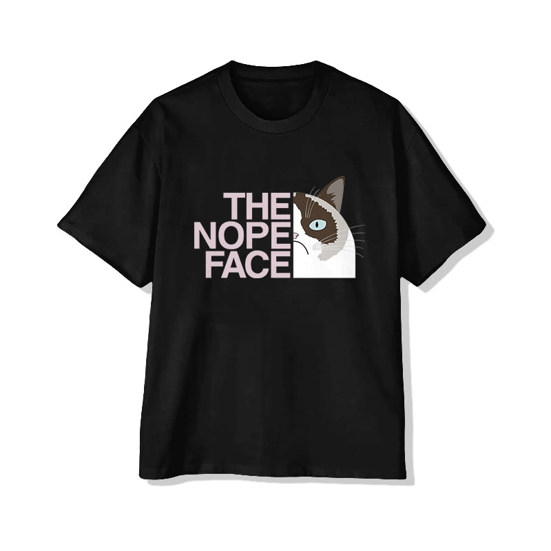 Unisex Funny The Nope Face Cat Short Sleeve Crew Neck T-shirt - Black - 2XL - image 4