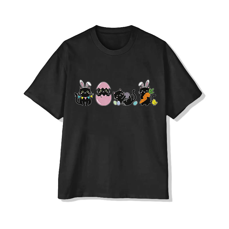 Easter Black Cats Print Pattern Cotton Print T-shirt - Black - US16-18(2XL) - image 9