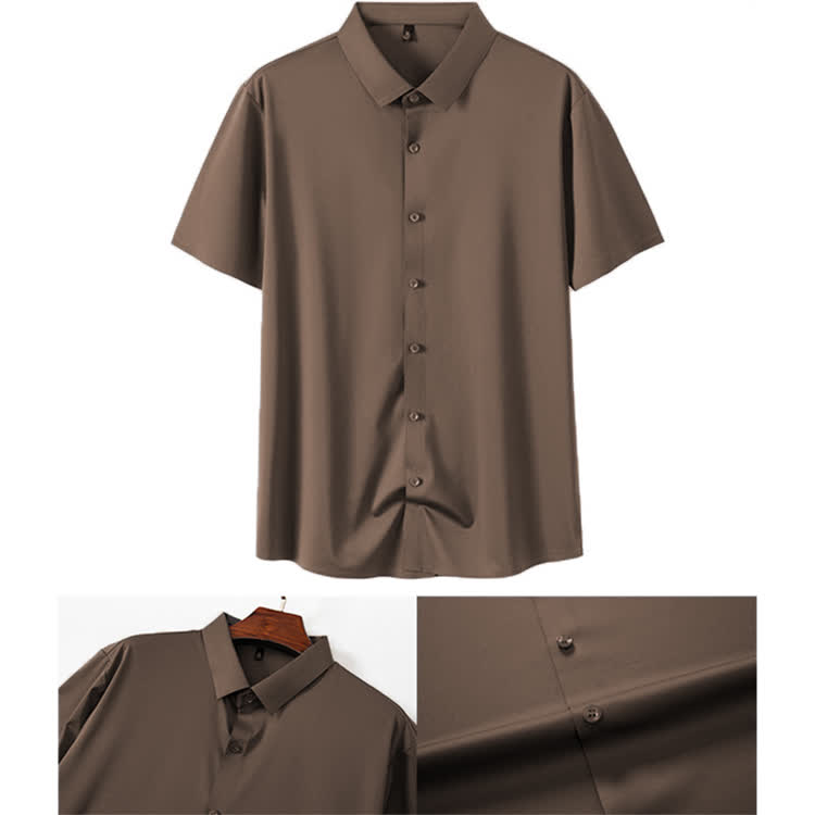 Gentle Office Man High Elasticity Non-iron Short-sleeve Thin Shirt - Khaki - 3XL - image 23