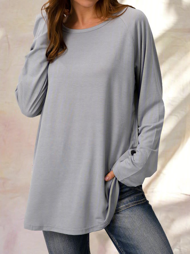 Women's Plus Size Solid Color Round Neck Long Sleeve Casual Tunic Top  - image 5