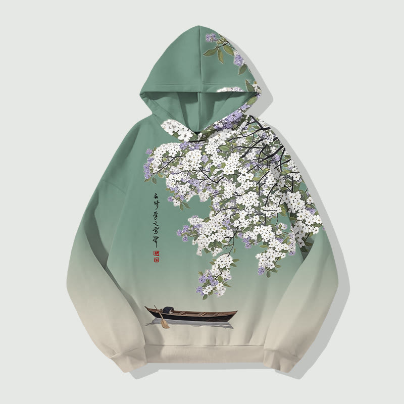 Japanese Retro Cherry Blossoms Art Print Long Sleeve Hoodie - Green - US44-46(8XL) - image 3