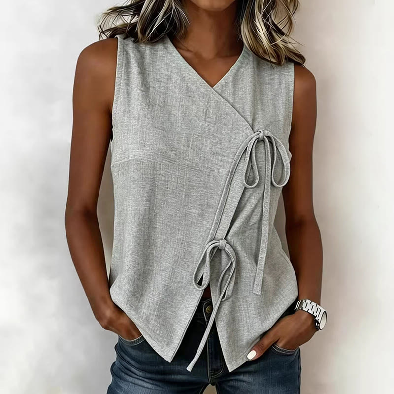 Chic Side Tie Sleeveless Blouse - Grey - 2XL - image 4