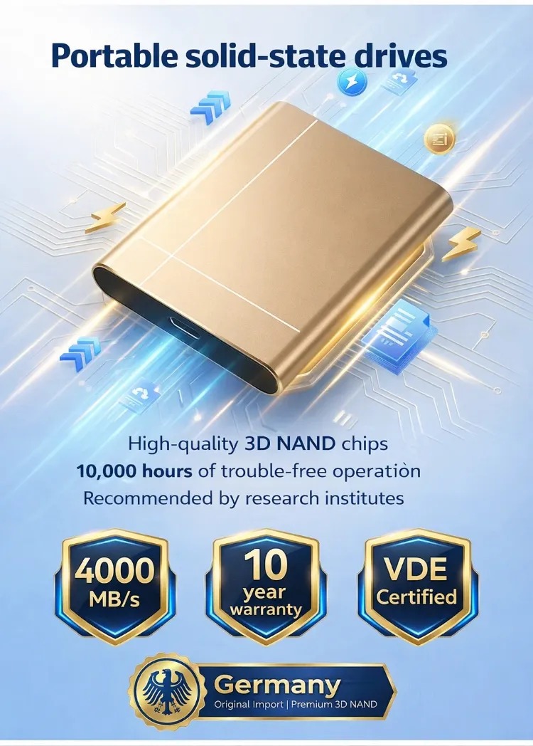 Portable External SSD, High-Speed Solid State Drive, 500GB 1TB 2TB Storage for Laptop, Desktop & Mobile Devices