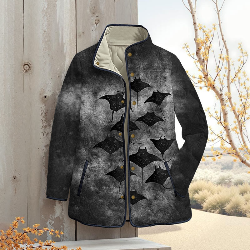 Vintage Manta Ray Art Print Outerwear Jackets - Black - 4XL - image 7