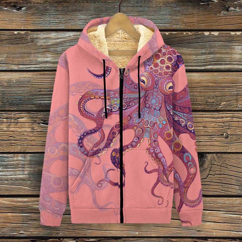 Unique Exquisite Octopus Pattern Art Print Print Fleece Jacket - Pink - 4XL - image 5