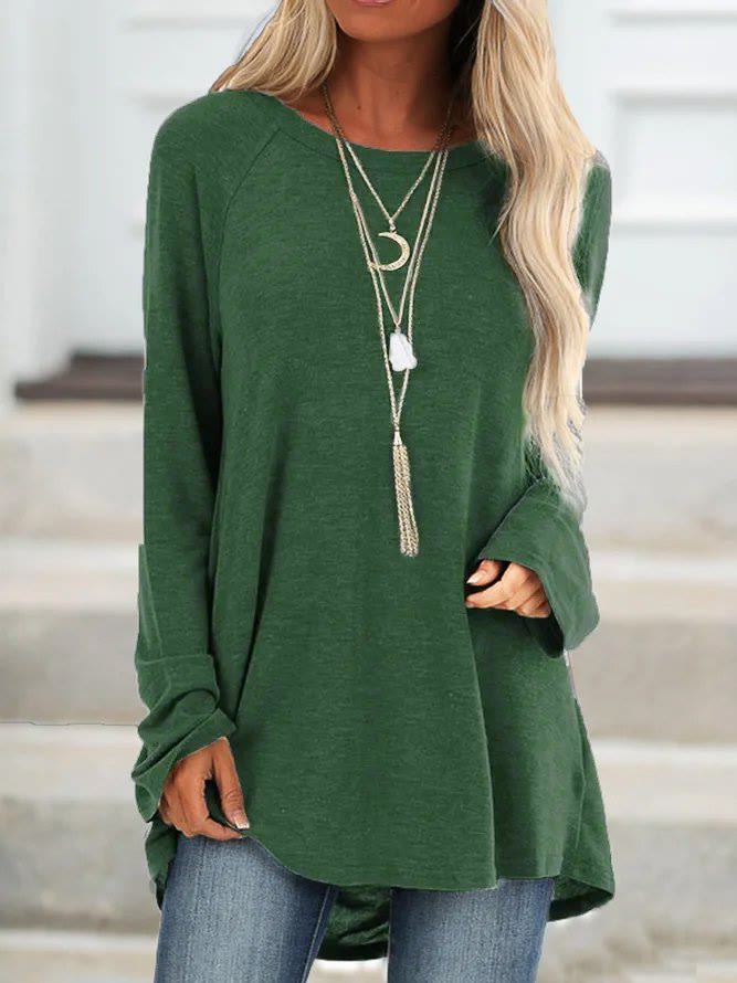 Women's Plus Size Solid Color Round Neck Long Sleeve Casual Tunic Top  - Green - 5XL - image 17