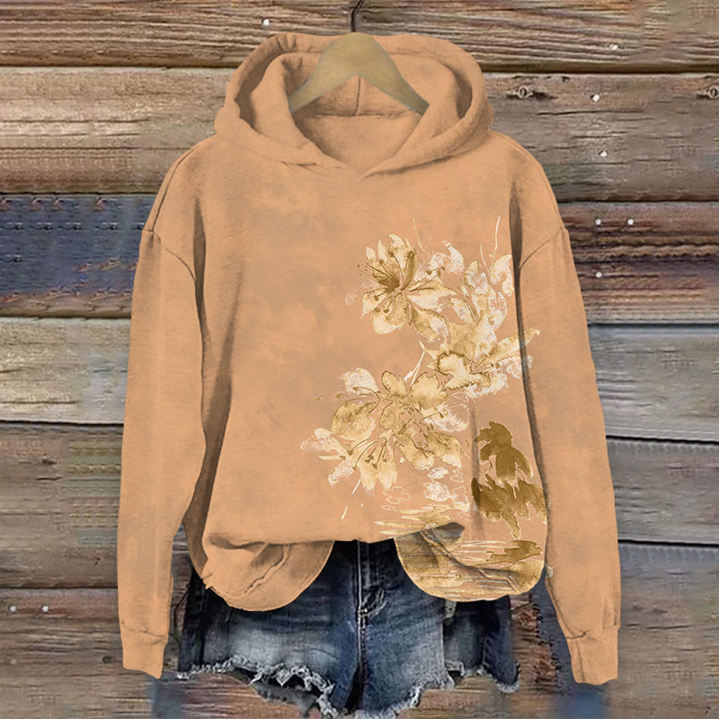Watercolor Flower Print Long Sleeve Hoodie - Yellow - US44-46(8XL) - image 3