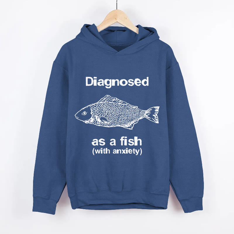 Unisex Diagnosed As A Fish With Anxiety Pattern Long Sleeved Hoodie - Dark Blue - US44-46(8XL) - image 4