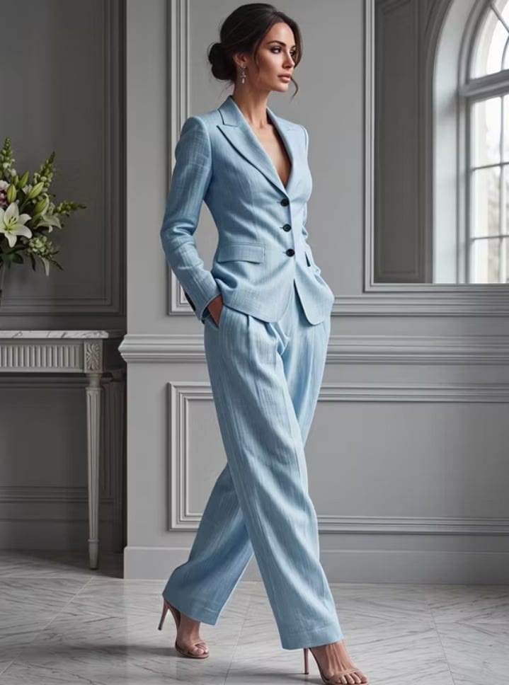 Notched Lapel Long Sleeve Blazer & Wide Leg Pants Two Piece Suit - image 9