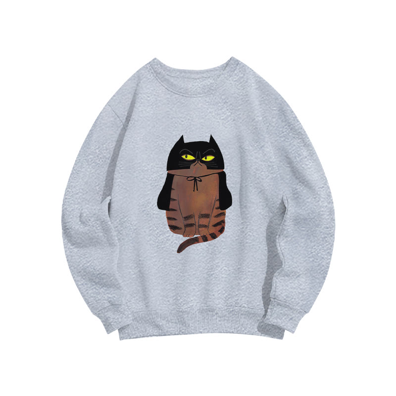 Vintage Funny Owl Cat Print Crew Neck Sweatshirt - Grey - US16-18(2XL) - image 4