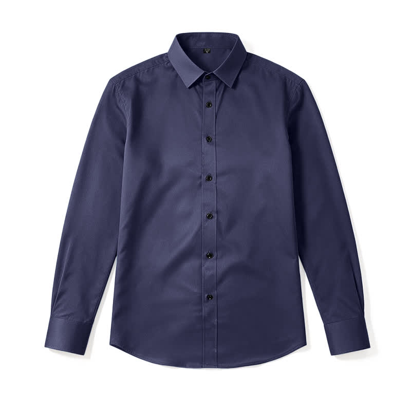 Men's Solid Color Long Sleeve Dress Shirt - Navy Blue - 48 - image 11