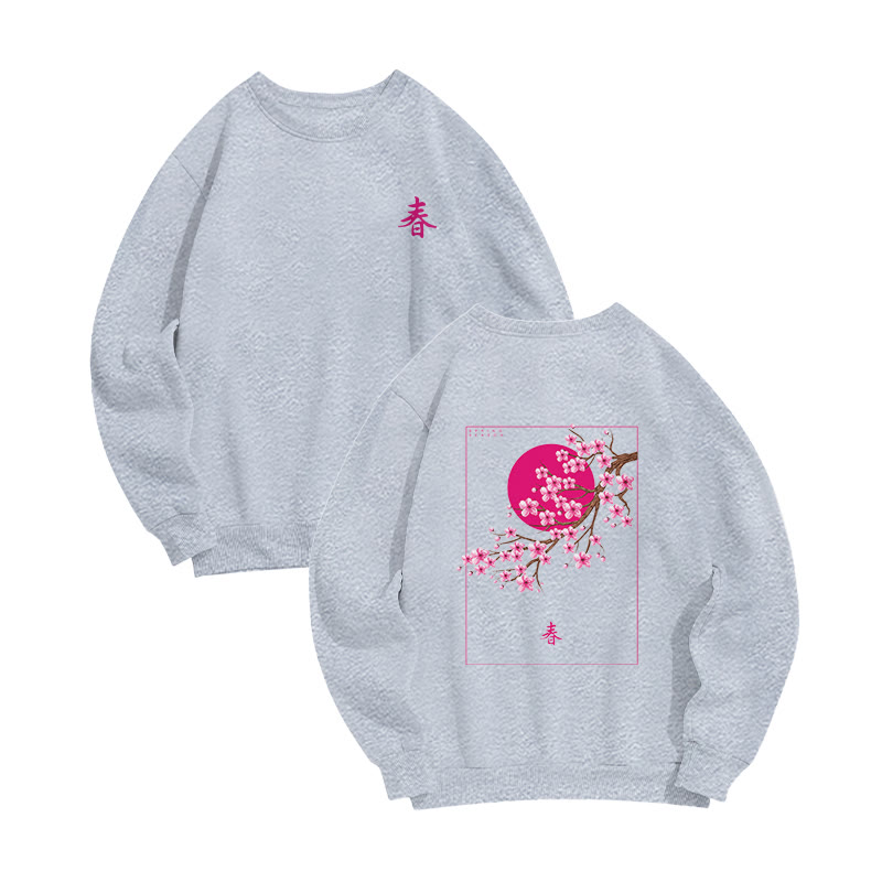 Unisex Spring Blossom Print Long-Sleeved Crew Neck Sweatshirt - Grey - US16-18(2XL) - image 5
