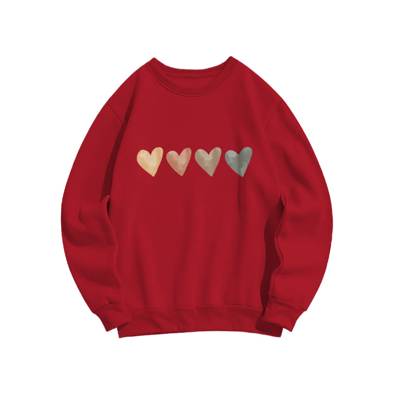 Neutral Watercolor Heart Print Crew Neck Sweatshirt - Red - US16-18(2XL) - image 8
