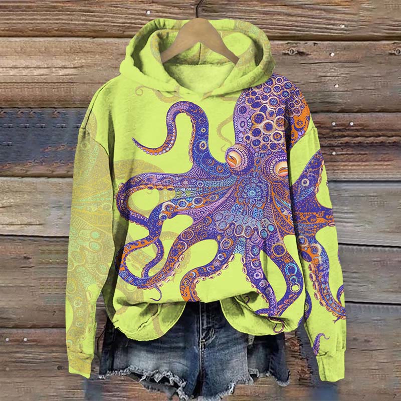 Unique Exquisite Octopus Pattern Print Long Sleeve Hoodie - Light Green - US44-46(8XL) - image 5