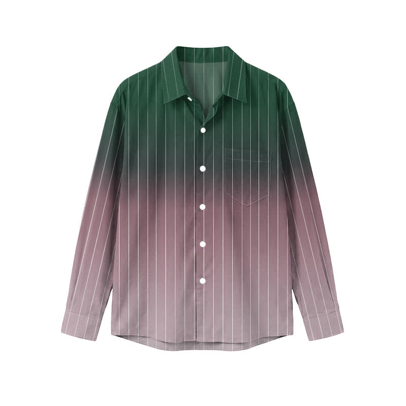 Men's Resort Vacation Ombre Stripe Print Pocket Long Sleeve Shirt - Green - 5XL - image 7