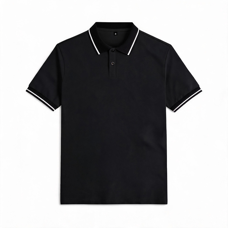 Men's Solid Color Contrast Collar Casual Golf Polo Shirt  - Black - 5XL - image 4