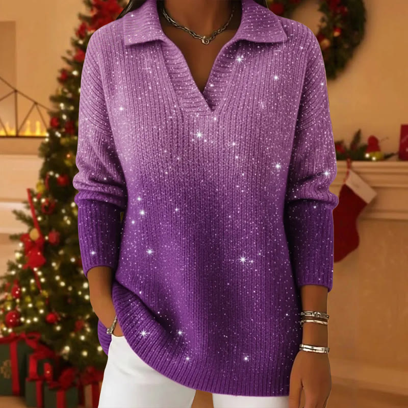 Starry Sky Gradient Collared Long Sleeved Sweater - Purple - 5XL - image 3