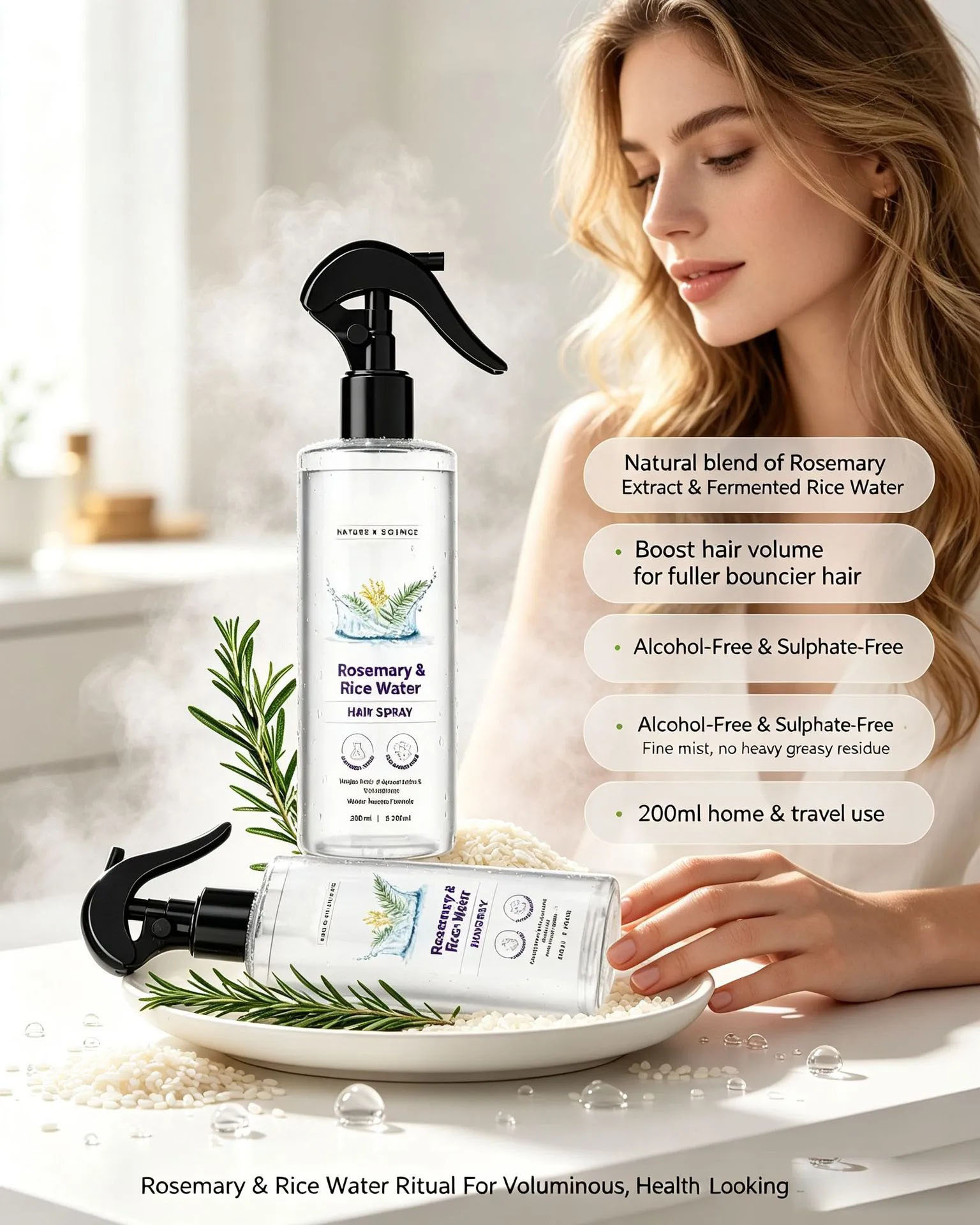 Nature x Science Rosemary Water and Rice Water |100% Natural Extract | Soft & Smooth Hair Non-Greasy & Fast Absorbing | 200 ml