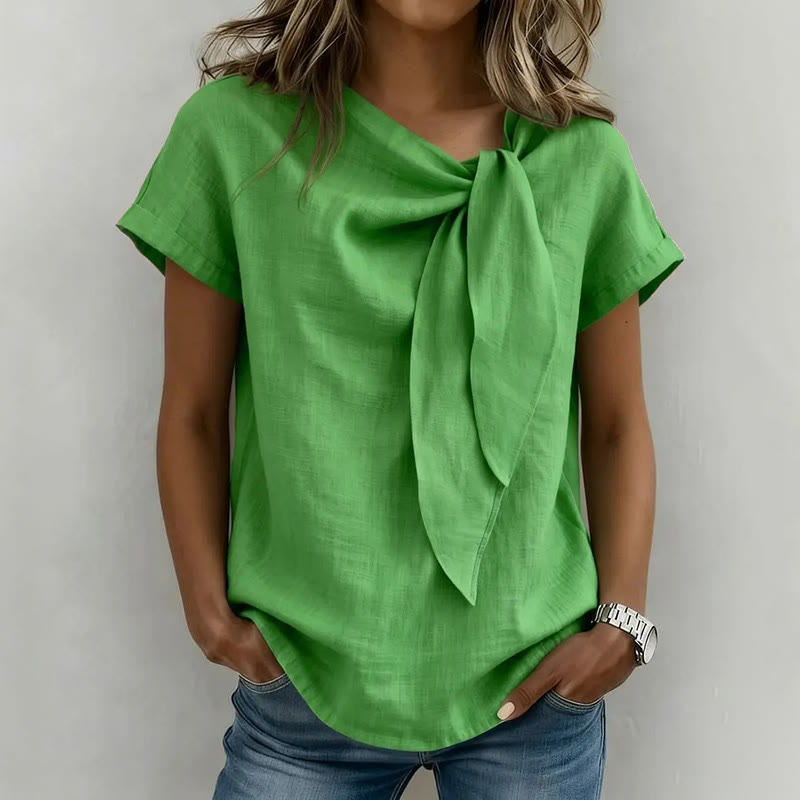 Elegant Twisted Knot Neck Casual Blouse - Green - 3XL - image 4