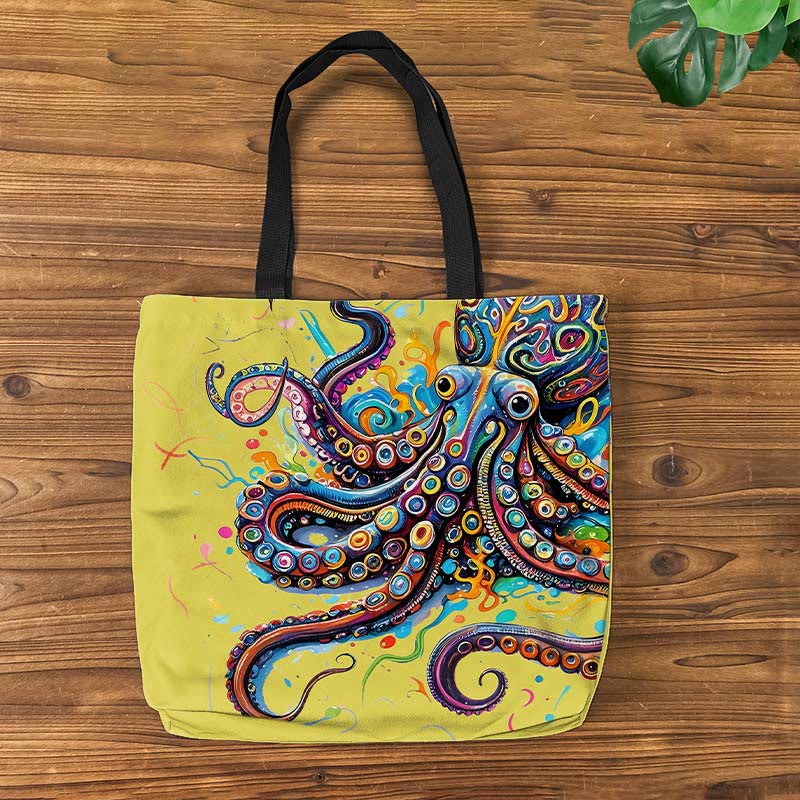 Vintage Rainbow Octopus Art Print Bag - Yellow - one size - image 7