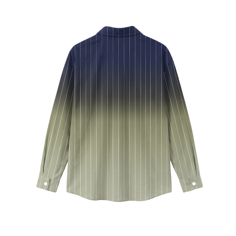Men's Resort Vacation Ombre Stripe Print Pocket Long Sleeve Shirt - image 4