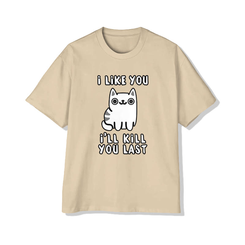 Unisex Vintage Funny Slogan Cat Print  Short Sleeve Crew Neck T-Shirt - Apricot - 2XL - image 4