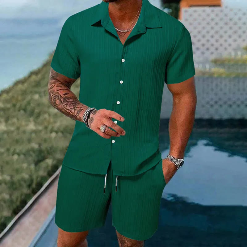 Men's Casual Set –Sleeve Shirt & Shorts, Loose and Comfortable for the Beach and Leisure - Green - 5XL - image 10