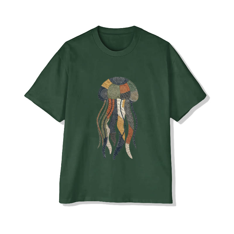 Ocean Jellyfish Art pattern Print Pattern Cotton Print T-Shirt - image 6