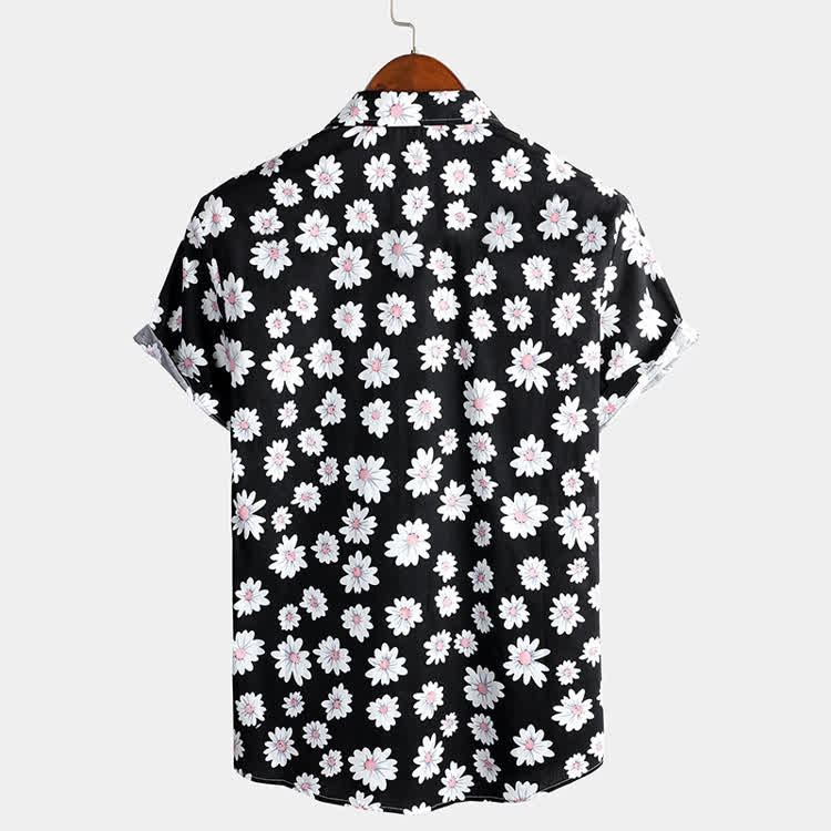Vacation Daisy Pattern Texture Print Short Sleeve Hawaiian Shirt - image 8