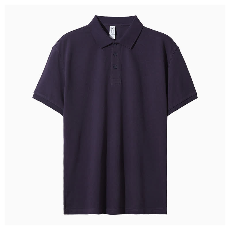 Men’s Casual Solid Color Simple Polo Shirt - Navy Blue - 4XL - image 4