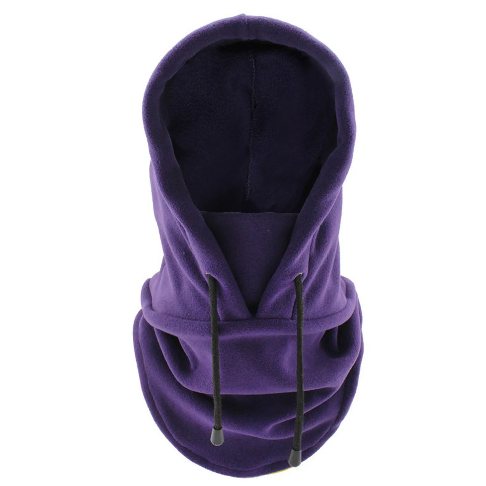 Derong Thermal Drawstring Windproof Balaclava Hood - Purple - one size - image 12