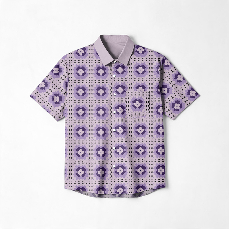 Vacation Contrast Collar Geometric Print Cotton Shirt - Purple - 6XL - image 3