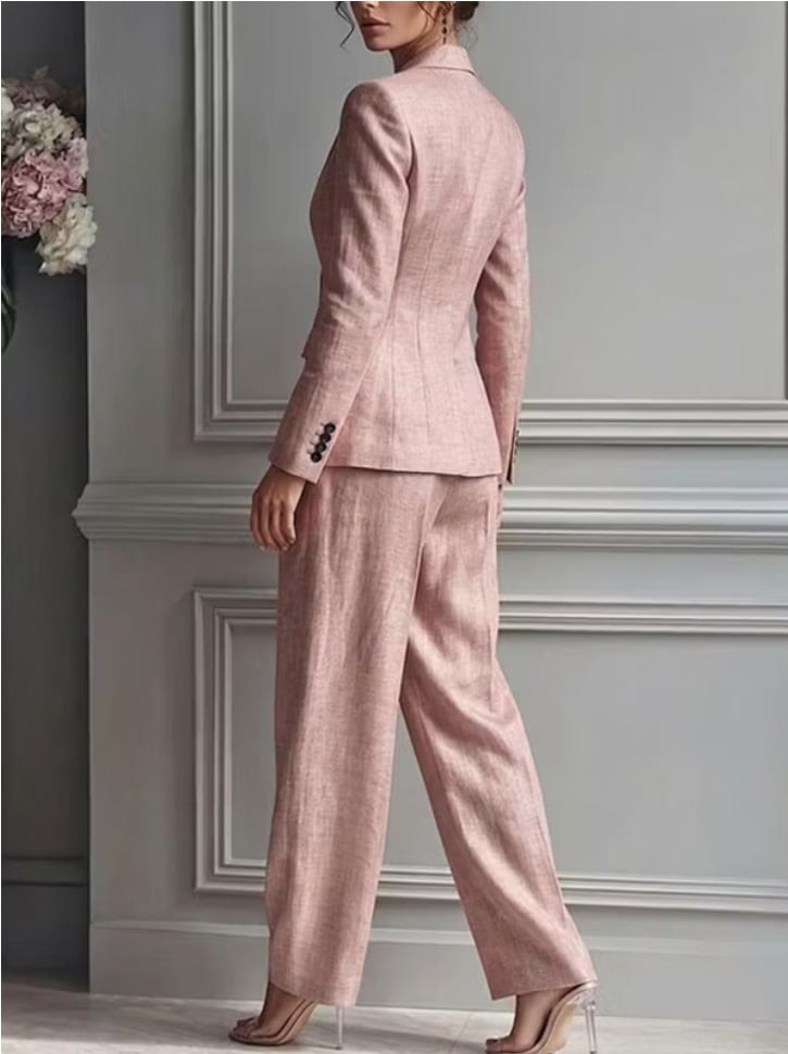 Notched Lapel Long Sleeve Blazer & Wide Leg Pants Two Piece Suit - image 6