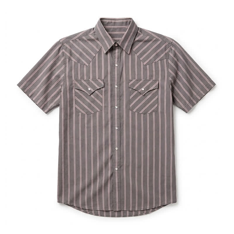 Men's Collar Neck Traditional Striped Short Sleeve Shirt  - Warm Grey - 6XL - image 8