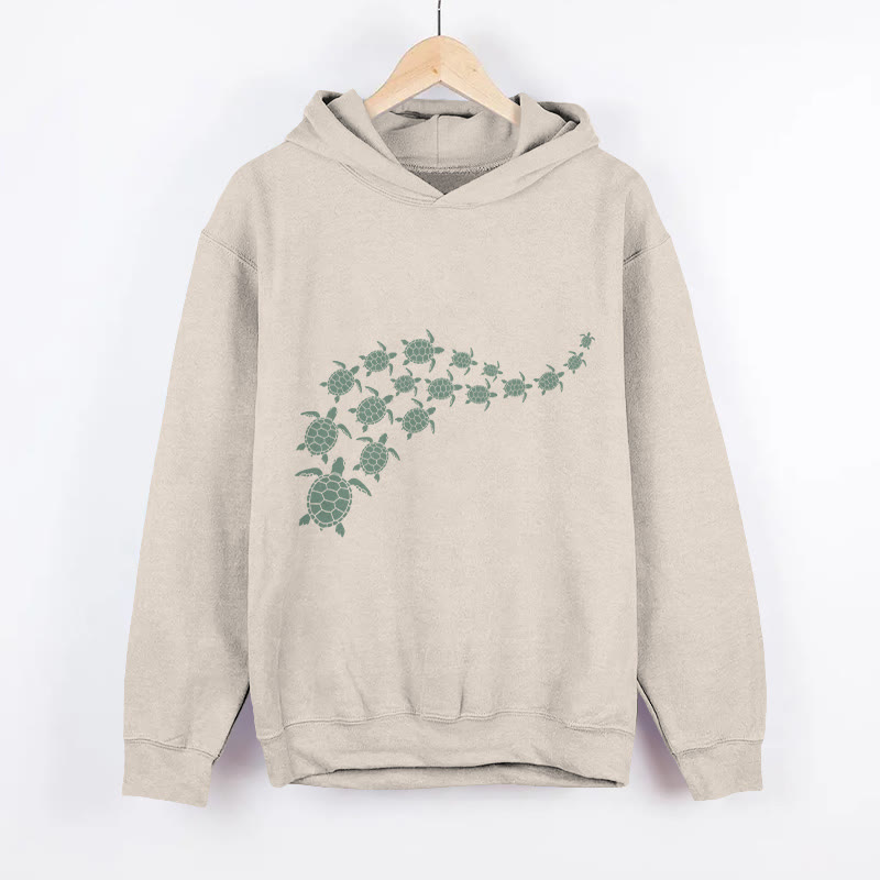 Ocean Turtle Formation Print Long Sleeved Hoodie - Apricot - 8XL - image 4