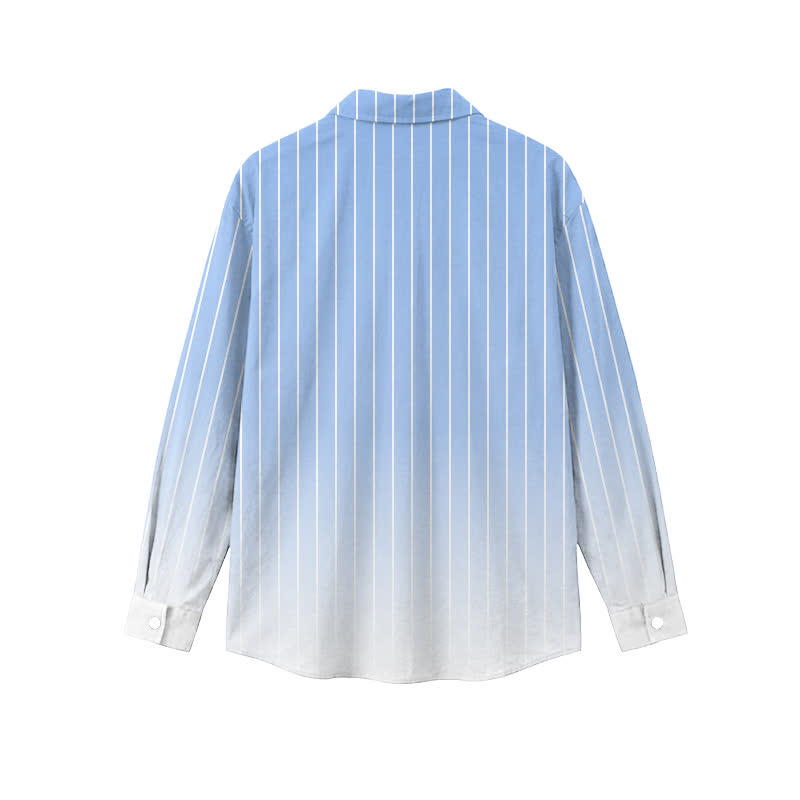 Casual Ombre Pinstripe Point Collar Men's Long Sleeve Shirt - image 3