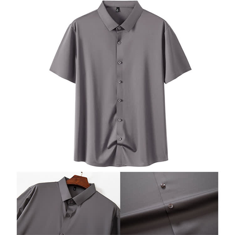 Gentle Office Man High Elasticity Non-iron Short-sleeve Thin Shirt - Grey - 3XL - image 19