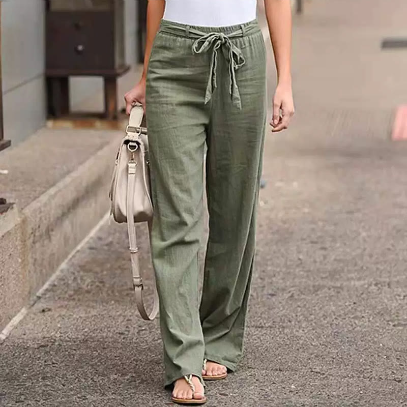 Cozy Solid Elastic Waist Loose-fit Drawstring Trousers - Green - 5XL - image 6