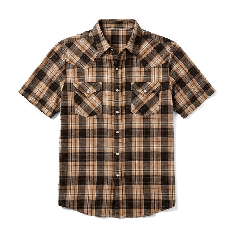 Men's Collar Neck Traditional Striped Short Sleeve Shirt  - Brown - 6XL - image 4