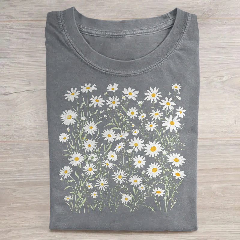 Unisex April Birth Daisy Flower Print Acid Washed T-shirt - Grey - US20-22(3XL) - image 3