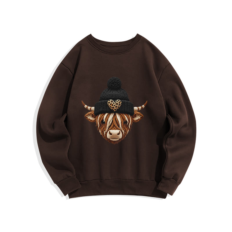 Heart Shaped Leopard Print And Reindeer Creative 3d Print Long-Sleeved Crew Neck Sweatshirt - Coffee - US16-18(2XL) - image 6