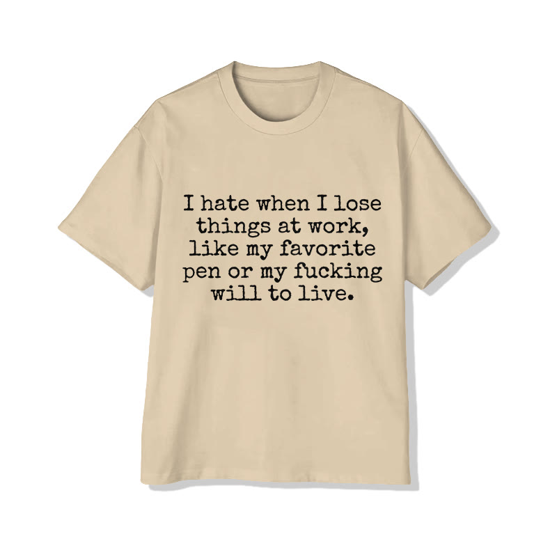 Unisex  Losing One's Mind Because Of Work Print Short Sleeved Crew Neck T-Shirt - Apricot - 2XL - image 3