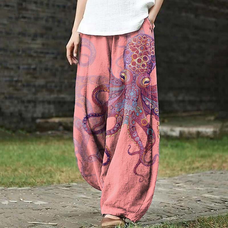 Unique Exquisite Octopus Pattern Print Casual Pants - Pink - US18(5XL) - image 5
