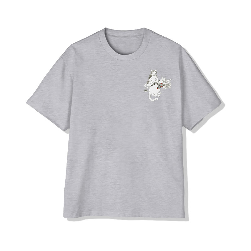 Unisex Fun Cat Tattoo Lounge Short Sleeved Crew Neck T-Shirt - image 6