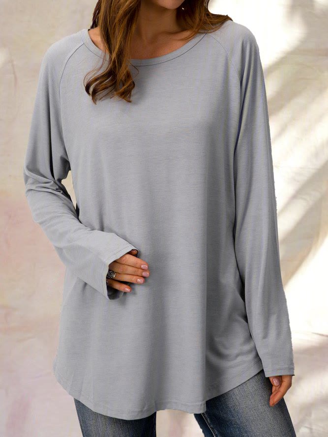 Women's Plus Size Solid Color Round Neck Long Sleeve Casual Tunic Top  - image 2